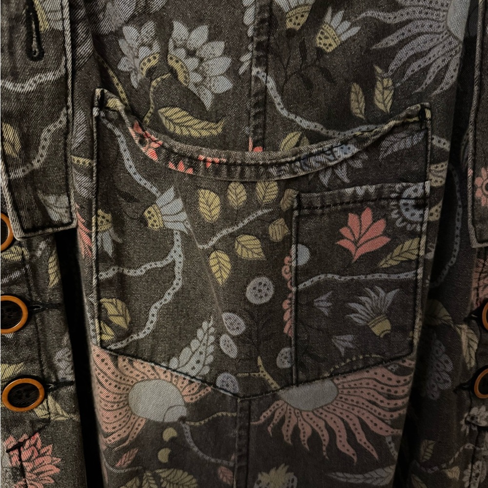 EUC Three Bird Nest High Hopes Slouchy Denim Overalls Floral Black Oversized XL - Picture 4 of 4